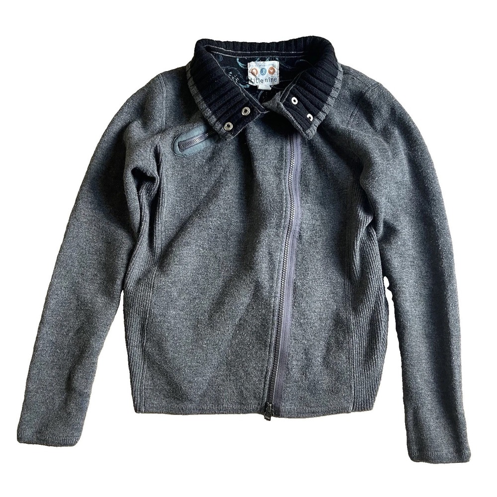 Title Nine S Wool Motto Sweater Jacket Gray Asymmetrical Zip Outdoors Collar